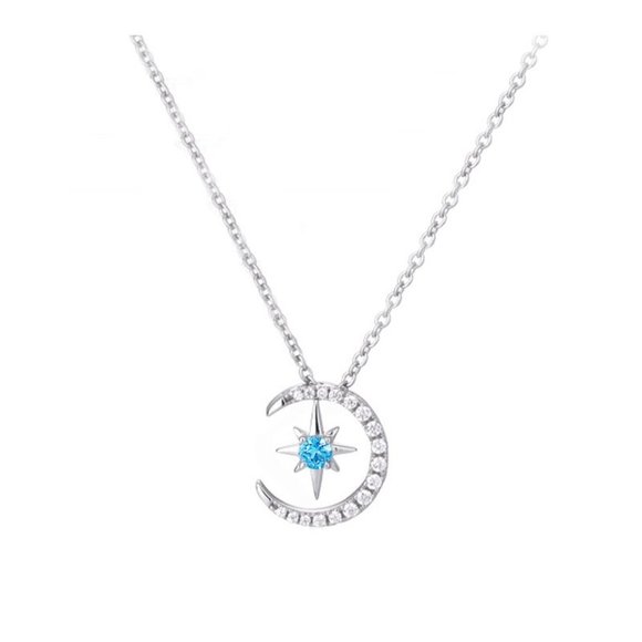 *925 Sterling Silver Diamond Moon Star Necklace P - Picture 9 of 9